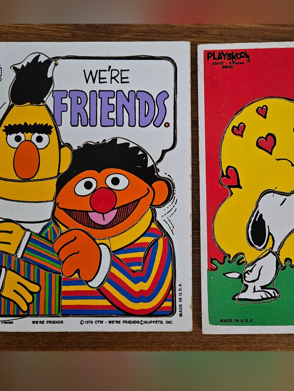Lot of 2 Vintage Playskool Kids Puzzles, Sesame Street & Peanuts